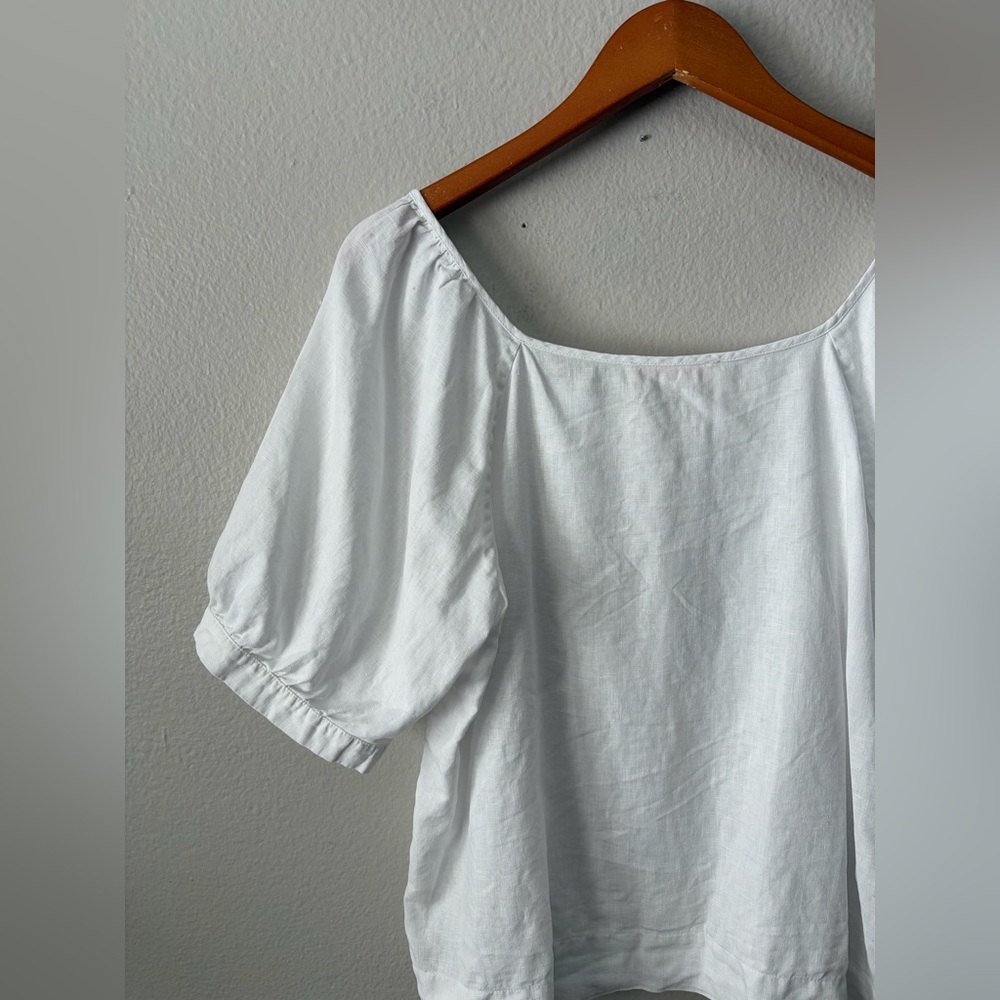 Everlane Linen Puff Sleeve Square Neck Button Peasant Blouse Women’s 14 Large - Picture 5 of 9